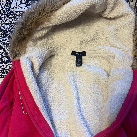 GAP Girls Bright Pink Zip-Up Hoodie with Faux Fur Trim - Picture 4 of 4